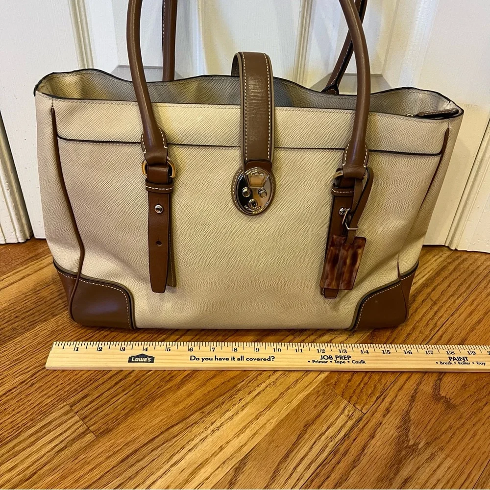 Tumi Voyageur Bailey Business Tote Shoulder Bag Leather Tan Brown Work Travel